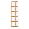Oikiture Display Cabinet 5-Tier Slim Storage Shelves Clear Bookcase Rack Brown