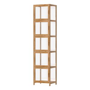 Oikiture Display Cabinet 5-Tier Slim Storage Shelves Clear Bookcase Rack Brown