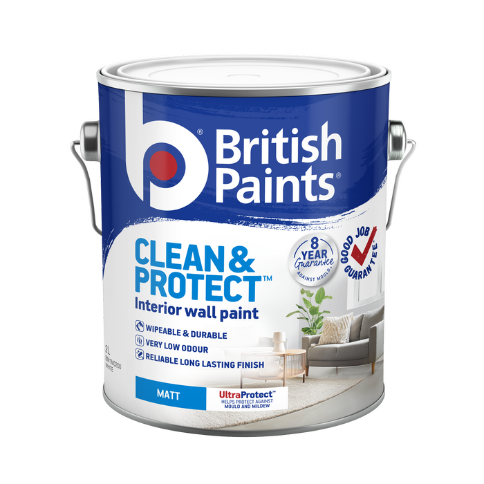 British Paints White Matt Clean and Protect Interior Paint - 2L