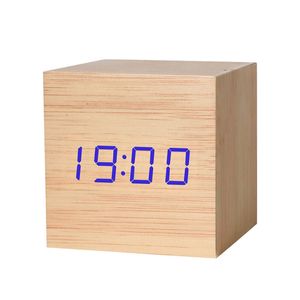 Catzon Modern Bamboo Wooden Alarm Clock Thermometer Calendarr-blue