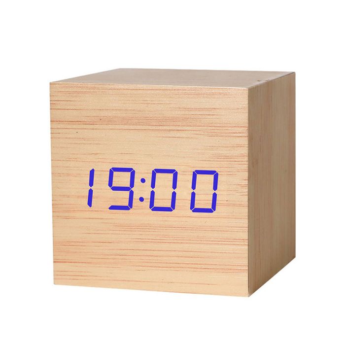 Catzon Modern Bamboo Wooden Alarm Clock Thermometer Calendarr-blue
