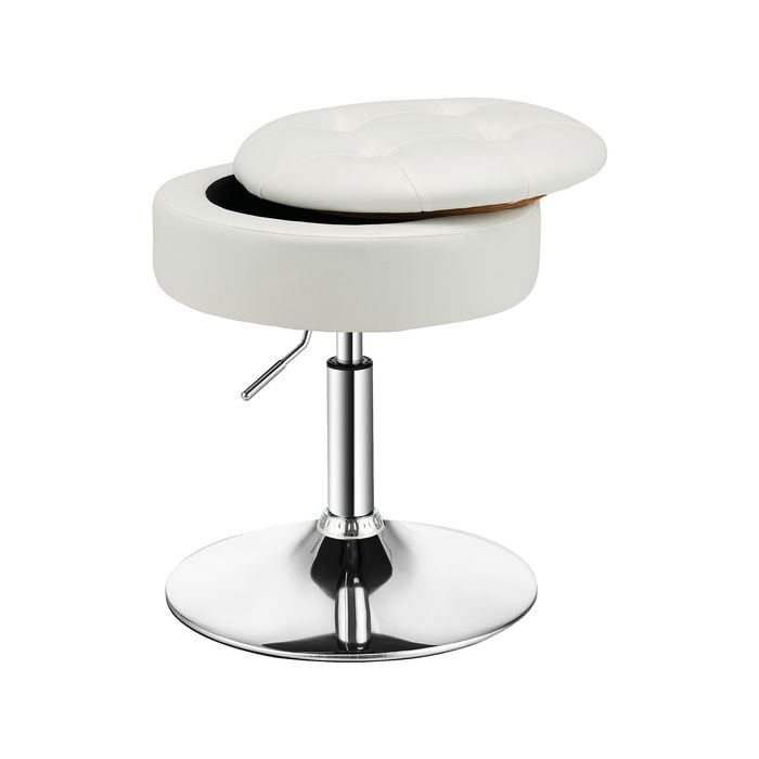 Costway Swivel Stool Vanity Chair Pu Leather W/flipped Lid Storage White