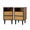 Oikiture 2pc Bedside Table 2 Drawers Side End Table Shelf Nightstand Natural
