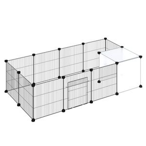 PaWz Rabbit Cage Metal Playpen with Door for Small Pets Indoor Black