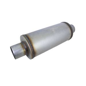 GASO Round Muffler, 4" In/Out, Centre/Centre, 6" Diam x 14" Straight Through Glass Packed