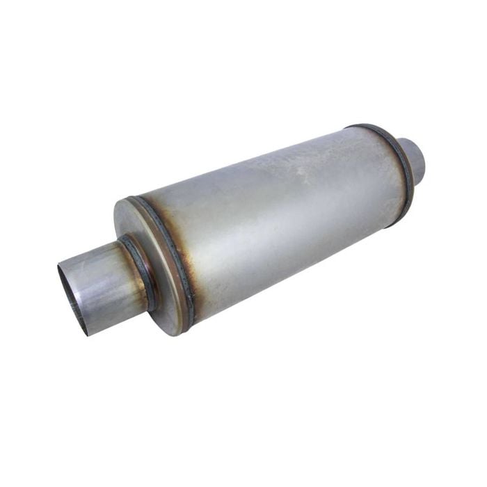 GASO Round Muffler, 4" In/Out, Centre/Centre, 6" Diam x 14" Straight Through Glass Packed