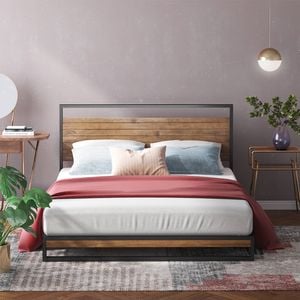 Zinus Queen Ironline Bed Frame Wood & Metal Bed Base Bamboo