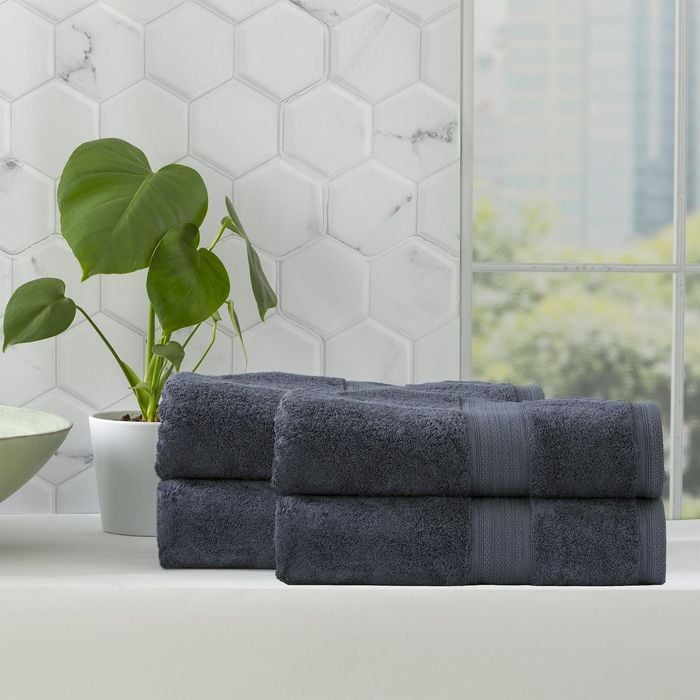 Renee Taylor 4 Piece Bamboo Cotton Bath Towel Indigo