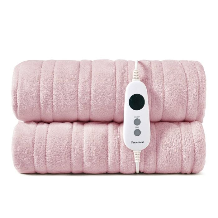 Dreamaker Kingston Coral Fleece Washable Electric Heated Throw Blanket Blush Pink 180x200cm | Overheat Protection & Auto-Off