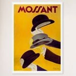 Galrie Mossant Hat Company Vintage Framed Advertising Poster for Home Décor Art Print, White Frame, A4 21 x 30cm (8 x 12inch)
