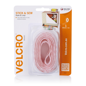 VELCRO 25mm x 1m White Stick And Sew On Hook And Loop Tape Combo