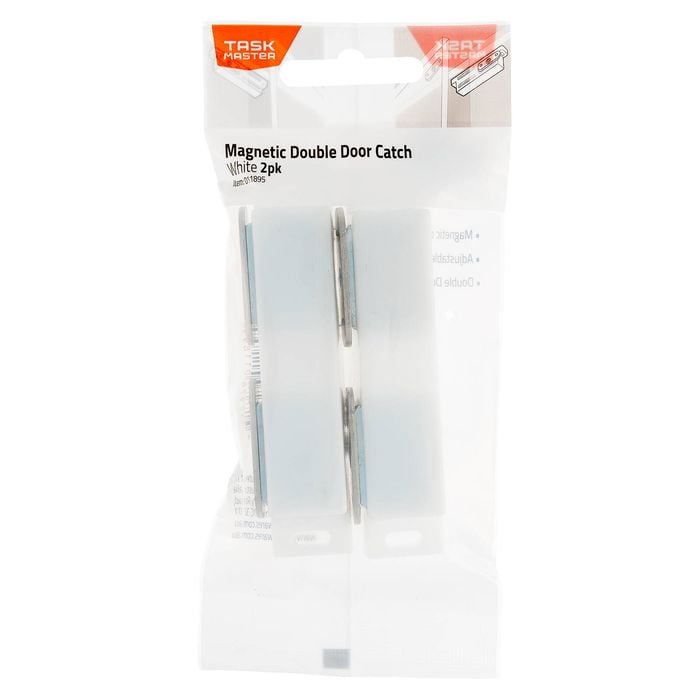 Taskmaster 87mm White Magnetic Double Door Catch - 2 Pack