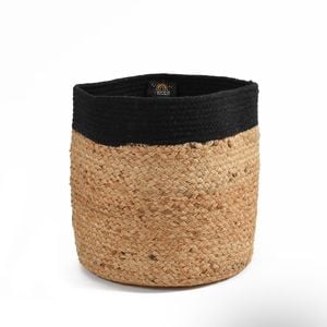 Yarra Textiles Multi-purpose Jute/Cotton storage basket Elegant (25 cm x 25 cm x 25 cm) black-beige