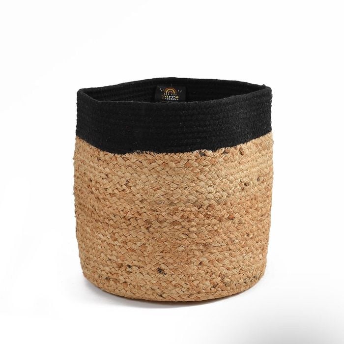 Yarra Textiles Multi-purpose Jute/Cotton storage basket Elegant (25 cm x 25 cm x 25 cm) black-beige
