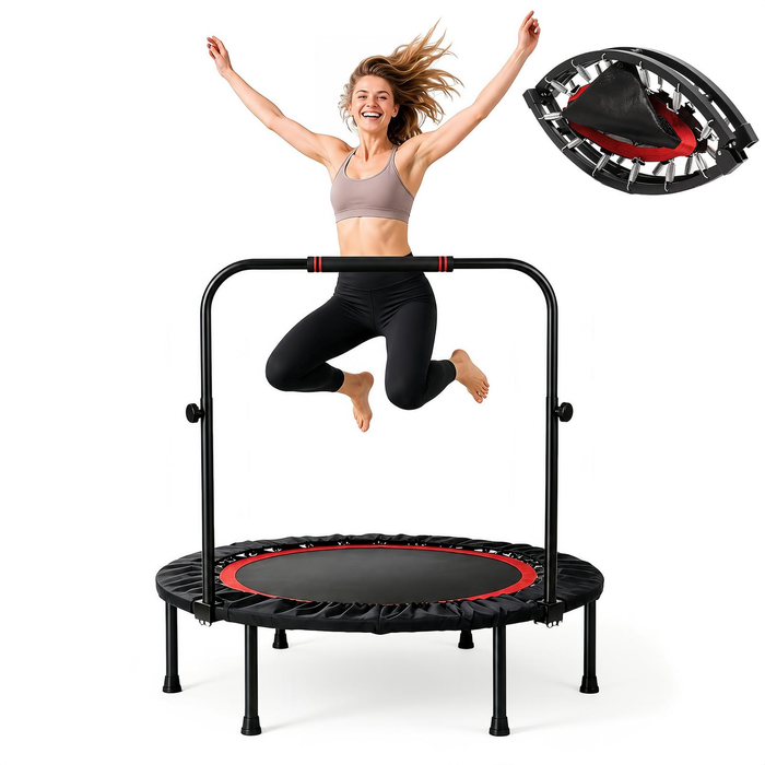 fitnessLAB 48" Mini Trampoline with Handrail Foldable Fitness Trainer Rebounder