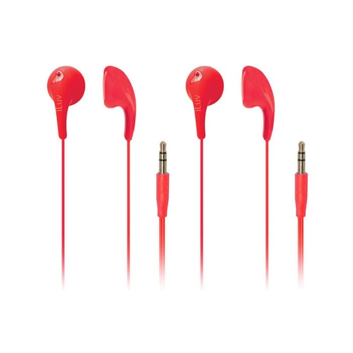 iLuv Red Bubble Gum 2 Childrens Music Earphones 2 Pack