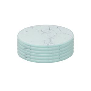 6x Round Glass Coasters - 10cm - Marble Effect - Tabletop Protection Mat Drink Coaster Decorative Dining Placemat