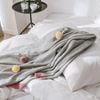 CottonMore Cotton Knitted Blanket Coloured Pompom Sofa Bed Throw Rug 130x160cm Grey