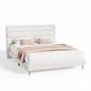 Advwin Queen Size Bed Frame, Teddy Fleece Curved Shaped Upholstered Headboard Led Lights Dual Charging Ports White