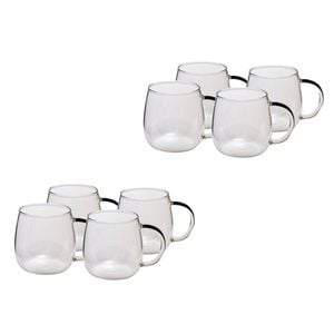 2x 4pc Coffee Culture Arlo 400ml Glass Single Wall Hot/Cold Drink Mug Set Clear