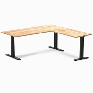 Desky Fixed Height Natural Timber Rubberwood L-shape Office Desk 1800x1750mm Matte Black Frame
