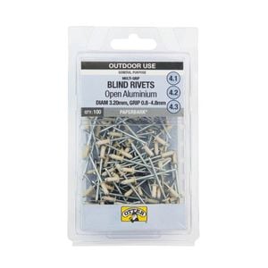 Otter Paperbark® 3.2 x 0.8-4.8mm Multi-Grip Open Aluminium Blind Rivets - 100 Pack