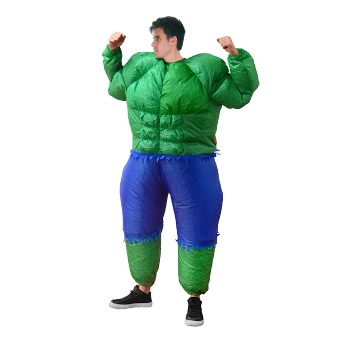 Adult Fan Inflatable Green Muscle Man Party Costume Halloween Hulk Superhero - Green/Blue