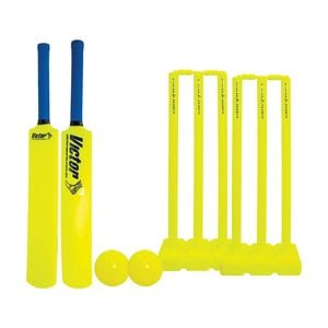 Victor Cricket Plastic Set W/ Carry Bag Bats Balls Stumps Size 6