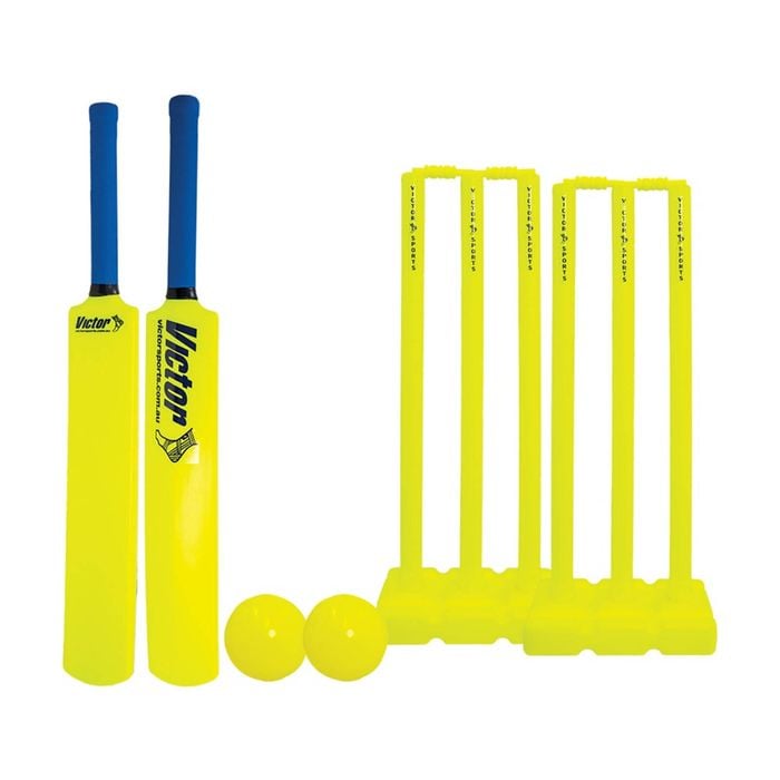 Victor Cricket Plastic Set W/ Carry Bag Bats Balls Stumps Size 6