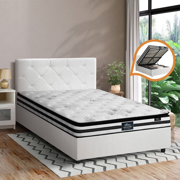 Oikiture Bed Frame King Single Size Gas Lift with Mattress COTI