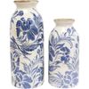 2pc LVD Handcrafted Vintage Blue Ceramic Bud Vase Set Home Decor Lrg/Sml