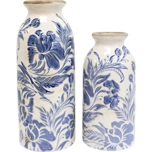 2pc LVD Handcrafted Vintage Blue Ceramic Bud Vase Set Home Decor Lrg/Sml