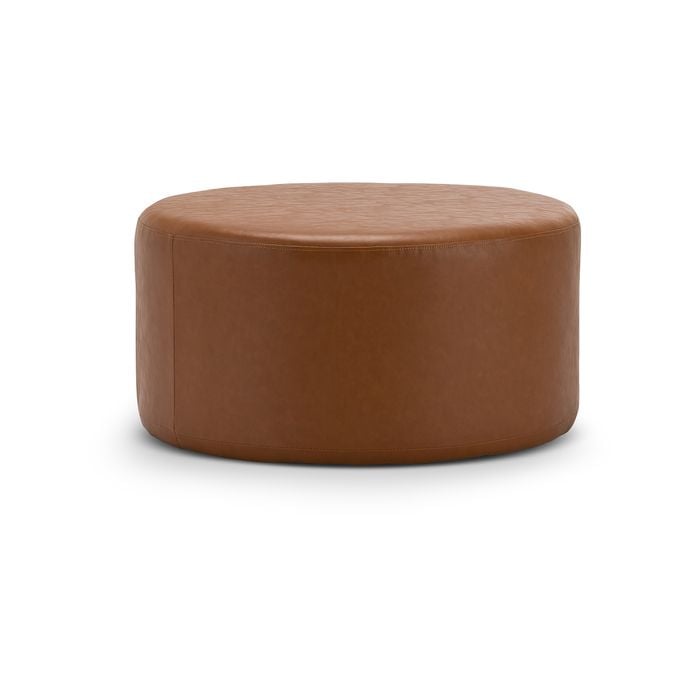 Halle Whiskey Tan Vegan Leather Medium 70cm Round Ottoman Pouf