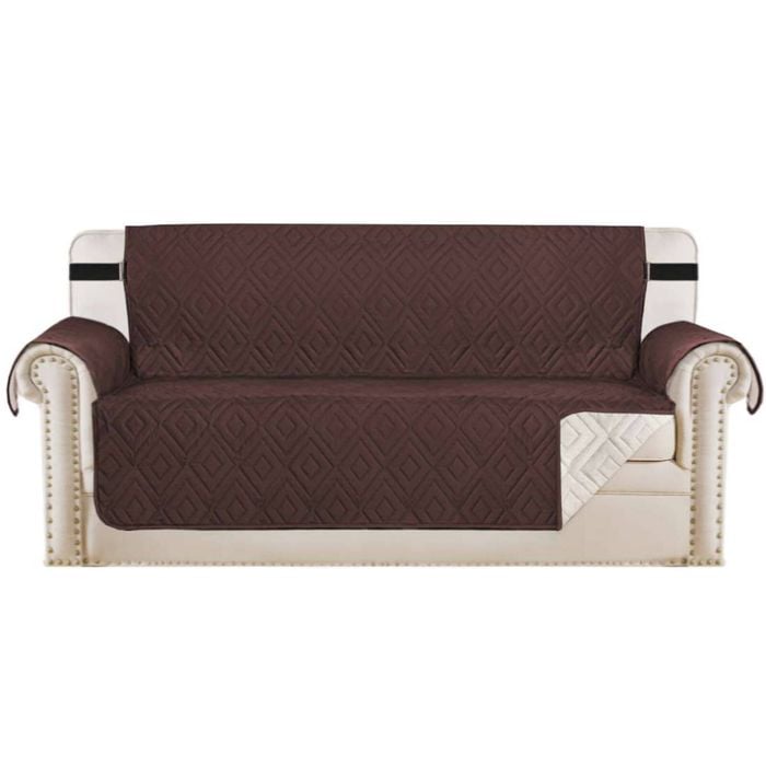 Smarcute 4 Seater Quilted Reversible Pet Friendly Non-Slip Sofa Cover with Straps Brown