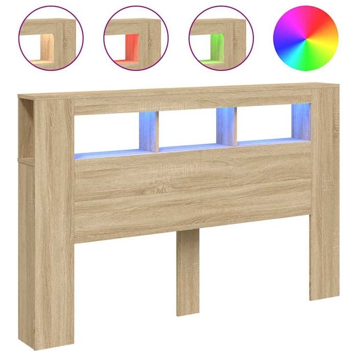 vidaXL LED Headboard Bed Header Furniture Sonoma Oak 160 cm Engineered Wood