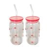 2x Urban Products Kaya Red Cherry Glass Can Drinkware W/ Straw 14cm