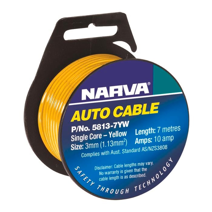 Narva Cable Single Core 10amp 3mmx 7m Yellow