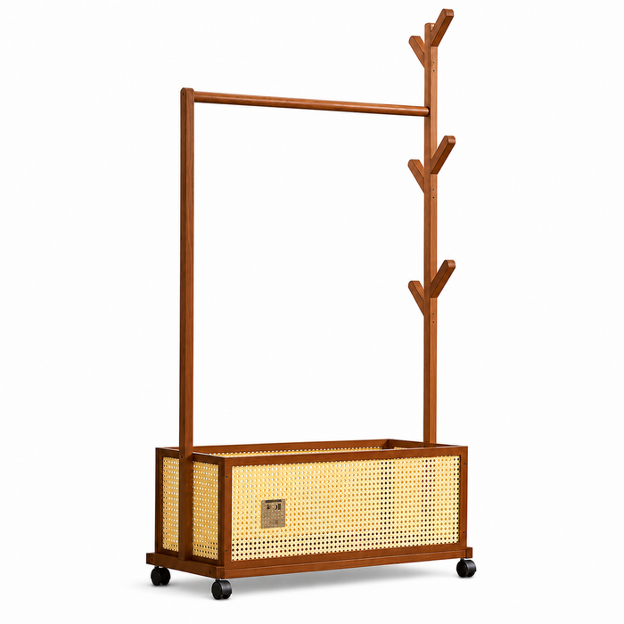 FORET Clothes Rack With Storage Basket, 80cm Garment Rail On Wheels