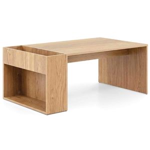 Costway Modern Coffee Table Double-Layer Storage Dining Office-Natural
