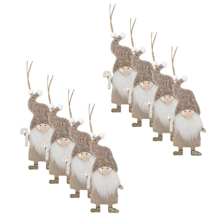 8PK Urban Santa with Cane Tree Hanging Decoration 11cm Bisque Assorted