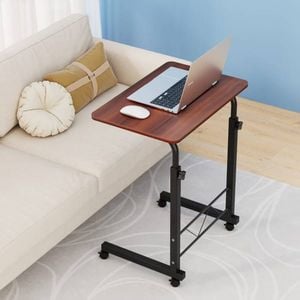 Homfurn Adjustable Side Table – 60cm, Mobile C-stand With Wheels, Height Adjustable 66-91cm, Dark Wood