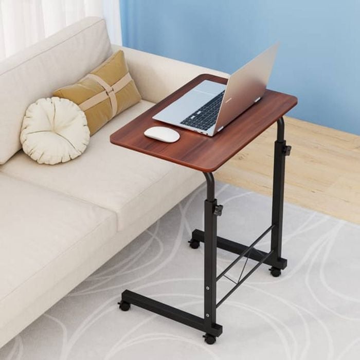 Homfurn Adjustable Side Table – 60cm, Mobile C-stand With Wheels, Height Adjustable 66-91cm, Dark Wood