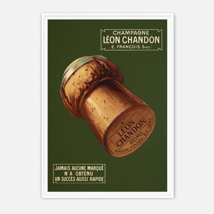 Galrie Léon Chandon Vintage Champagne Poster - Elegant French Art Print for Home Decor, White Frame, A2 42 x 60cm (16 x 24inch)