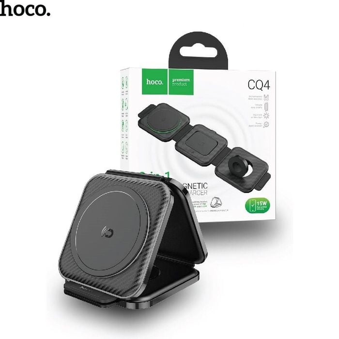 Hoco CQ11 15W 3 in 1 Folding Magnetic Wireless Fast Charger - Black