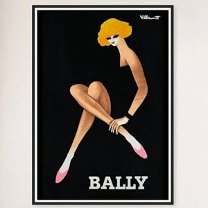 Galrie Bally Blonde Vintage Advertising Art Poster by Bernard Villemot for Home Décor, Black Frame, A2 42 x 60cm (16 x 24inch)
