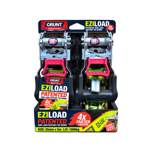 Grunt 35mm x 5m Ezi-Load Ratchet Tie-Down Straps - 2 Pack