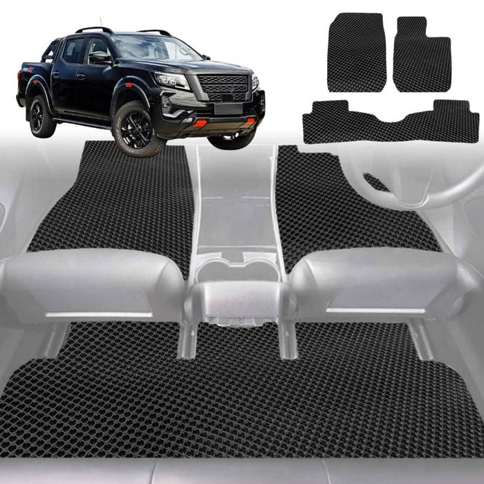6D Diamond Car Floor Mats for Nissan Navara Dual Cab (Pro-4x With Spray Liner Or No Liner)2022-Current-Full Set-Black-Outback GT