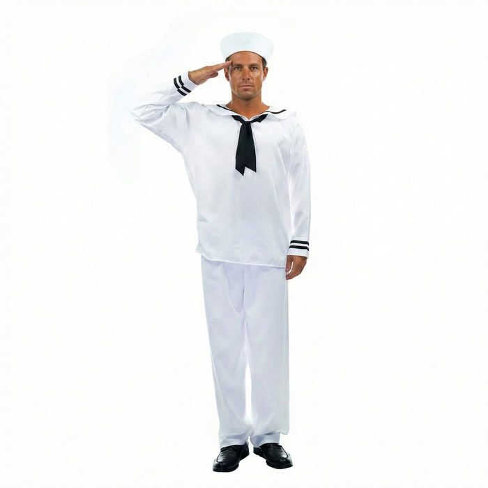 S Sailor Costume Fancy Dress White Navy Captain Party Halloween One Size
