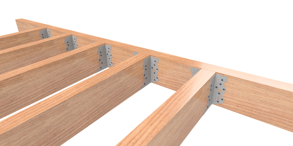 VUEPRO
  Stainless Steel Joist Hangers in a typical installation. Available in a range
  of sizes for 45mm joists.