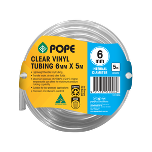 Pope 6mm x 5m Clear Vinyl Tubing